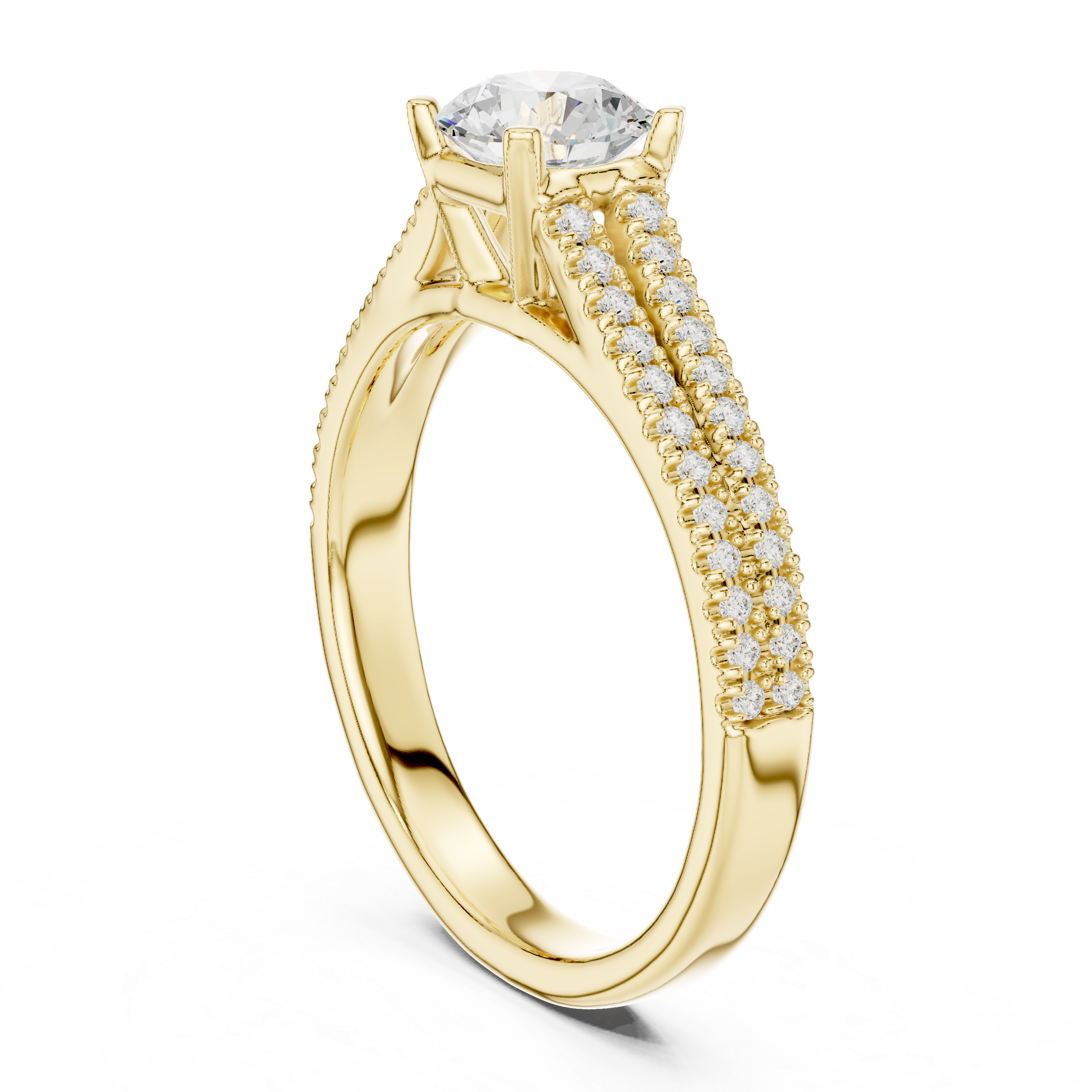 Elegant White Gold Solitaire Ring with Double Pave Band