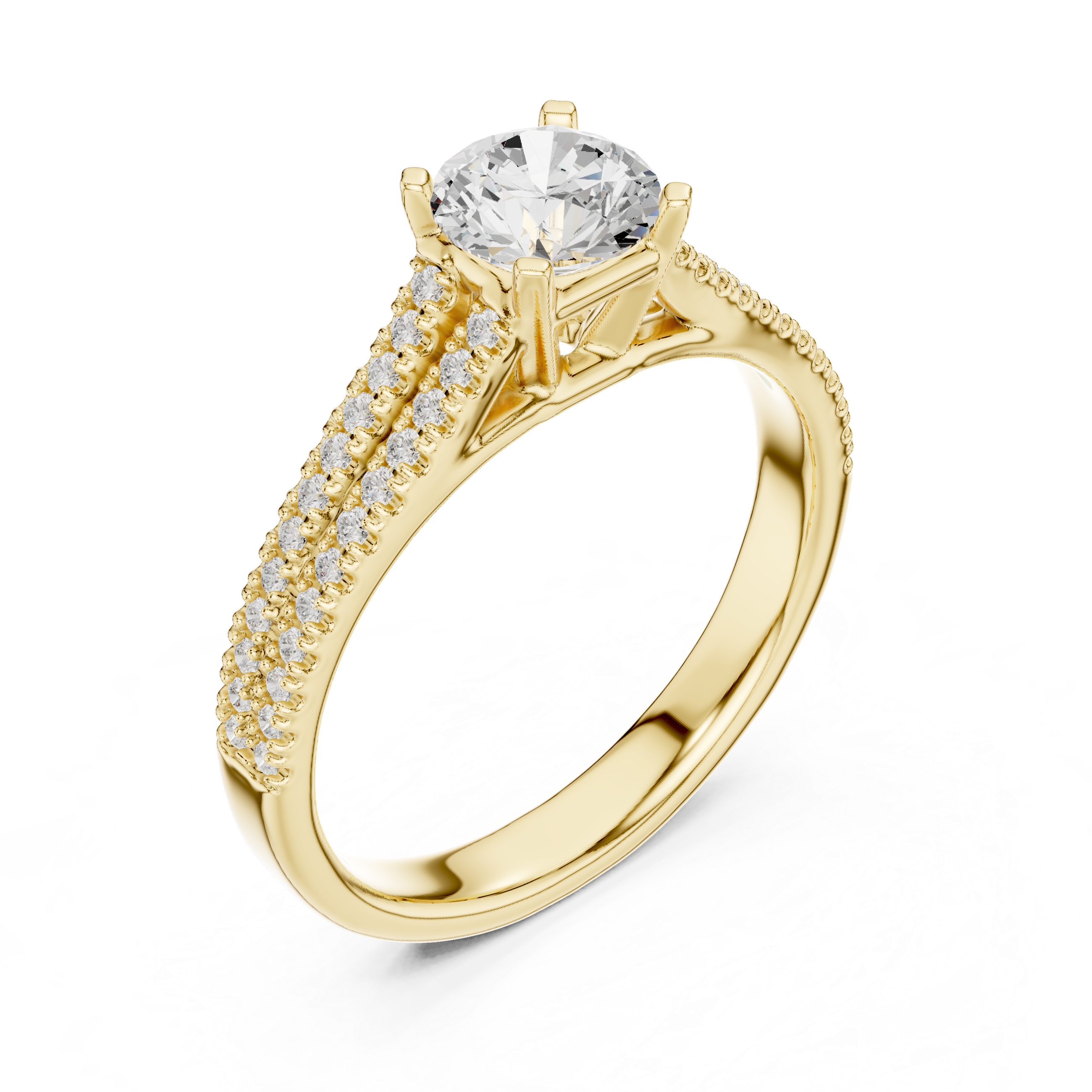 Elegant White Gold Solitaire Ring with Double Pave Band