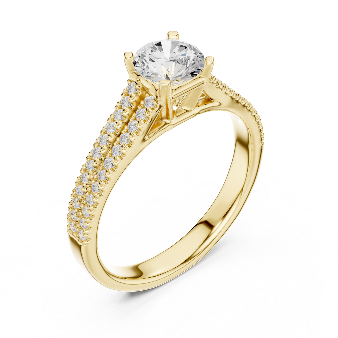 Elegant White Gold Solitaire Ring with Double Pave Band