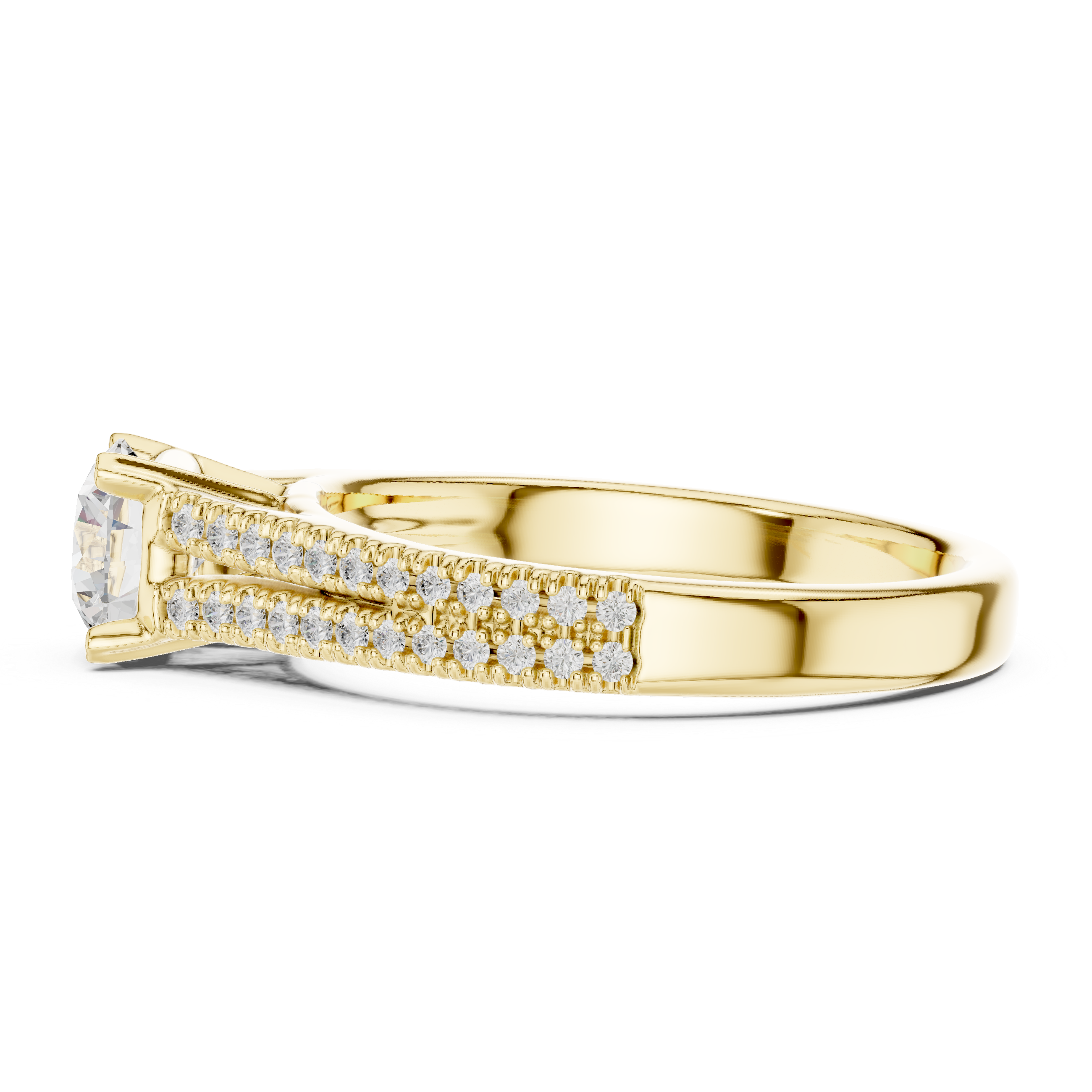 Elegant White Gold Solitaire Ring with Double Pave Band