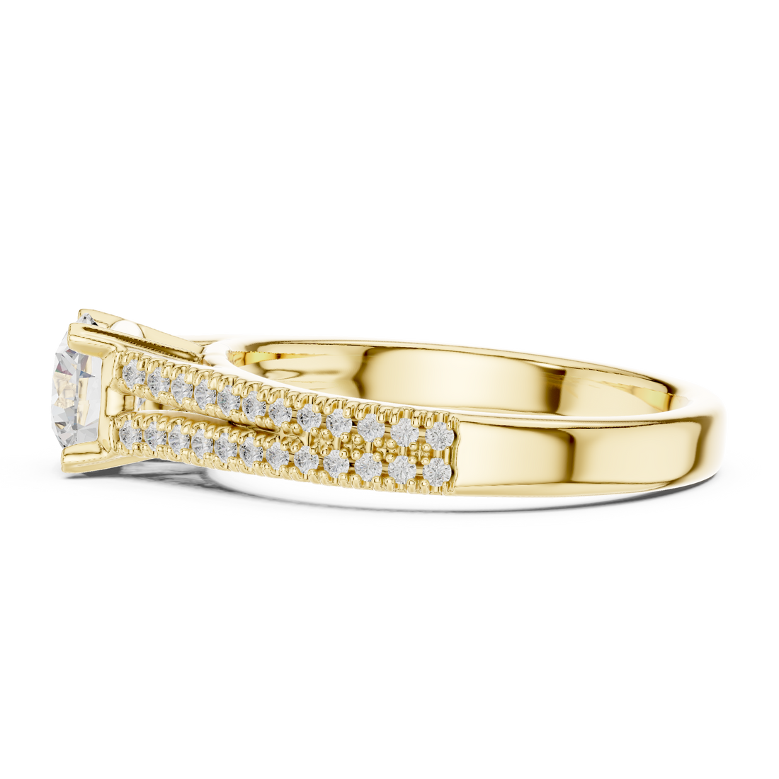 Elegant White Gold Solitaire Ring with Double Pave Band