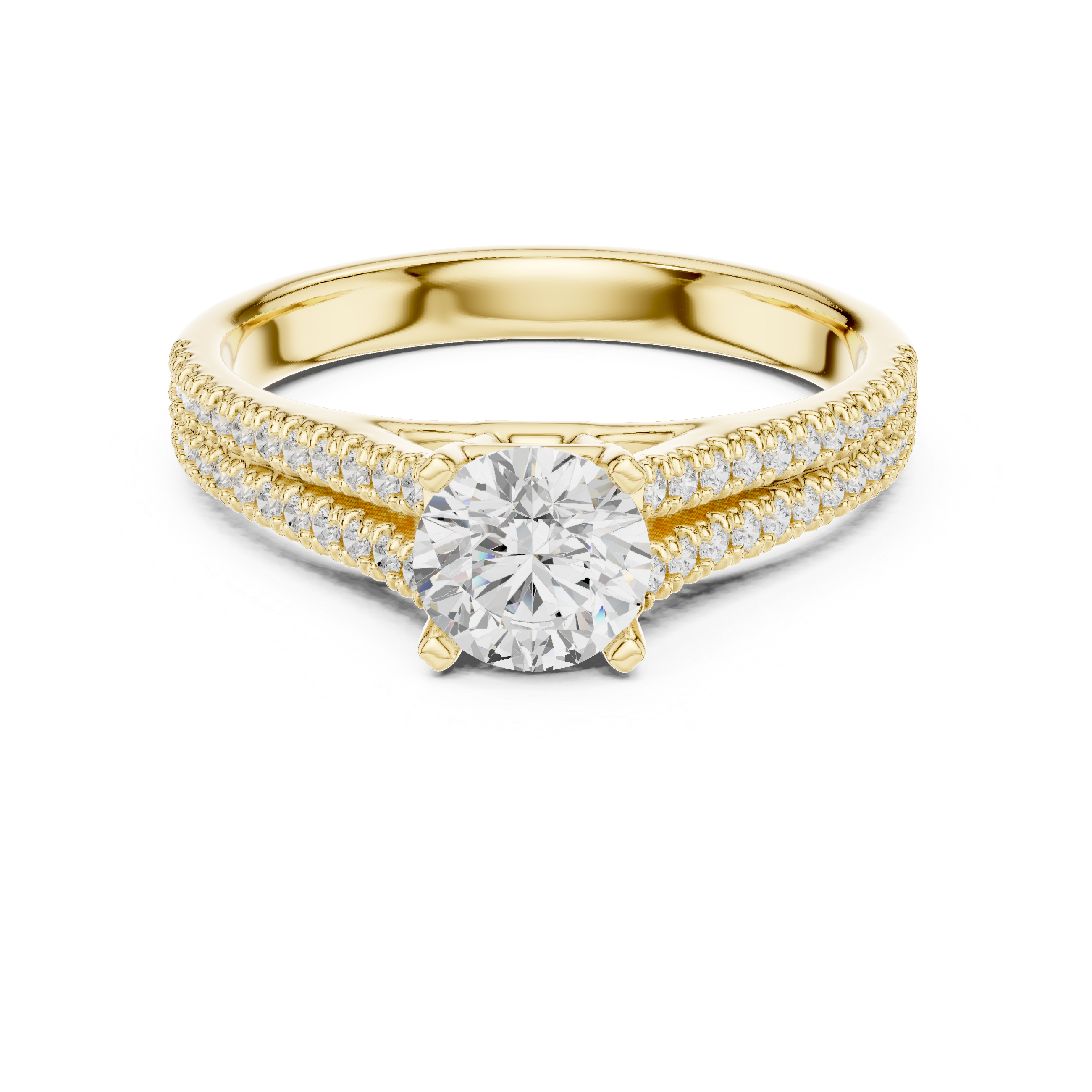 Elegant White Gold Solitaire Ring with Double Pave Band