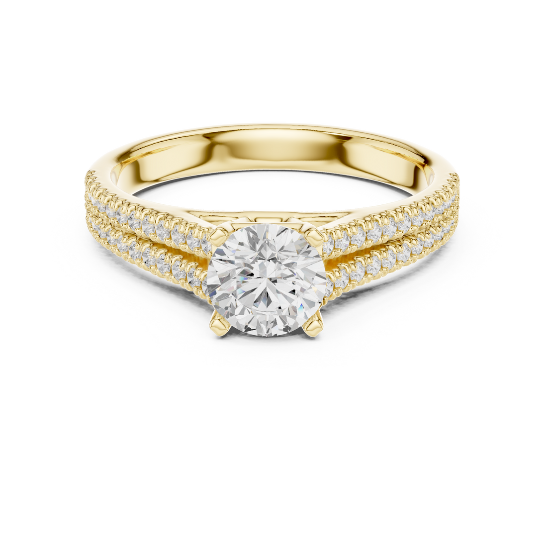 Elegant White Gold Solitaire Ring with Double Pave Band