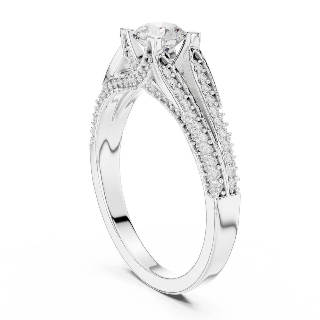 Chic Round Shaped Engagement Ring with Subtle Diamond Accents