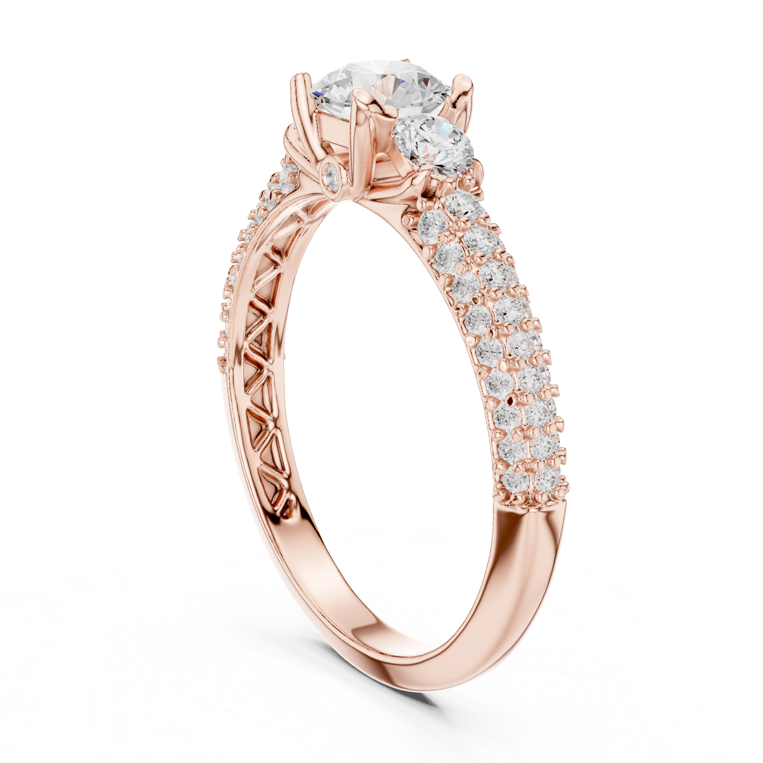 Cluster Trio Diamond Halo Ring with Sparkling Side Stones