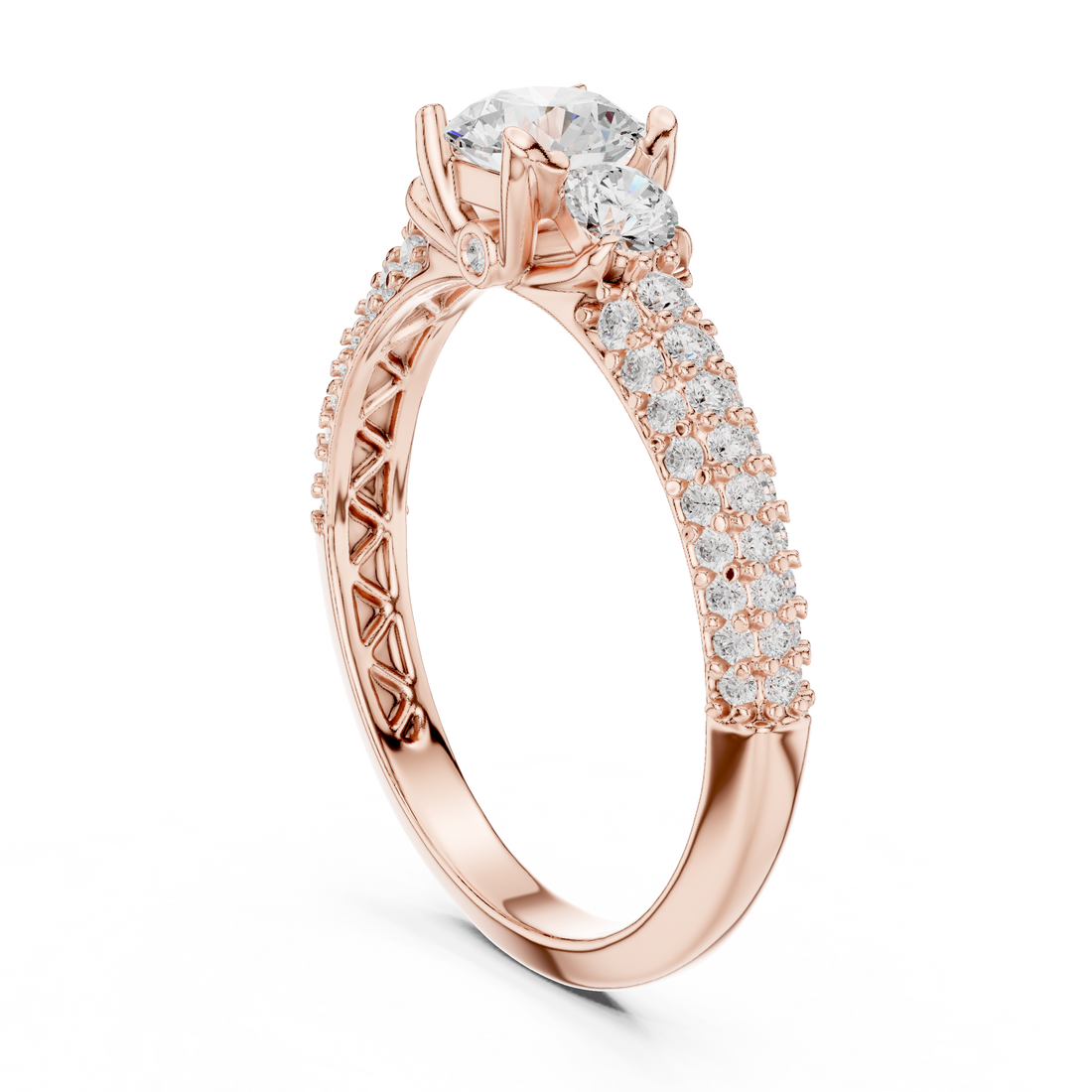 Cluster Trio Diamond Halo Ring with Sparkling Side Stones