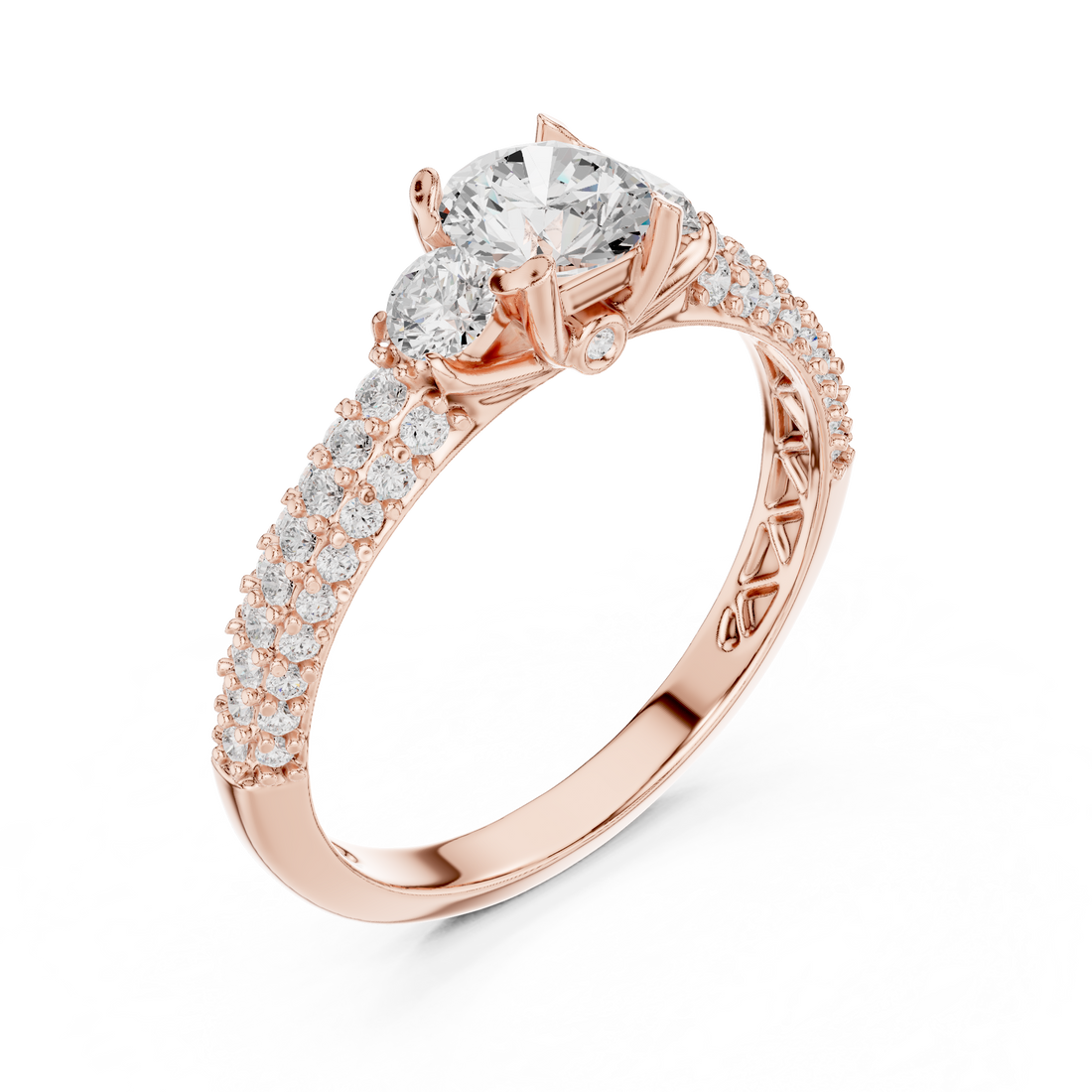 Cluster Trio Diamond Halo Ring with Sparkling Side Stones