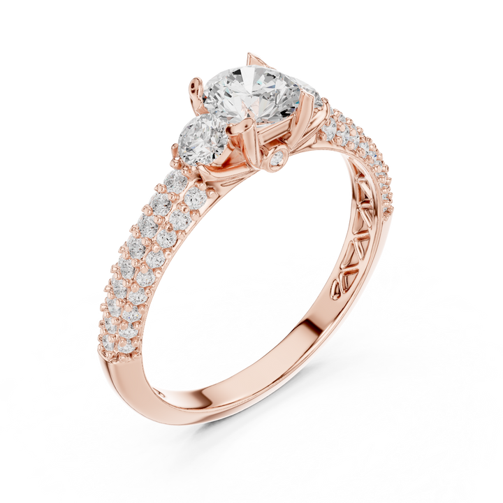 Cluster Trio Diamond Halo Ring with Sparkling Side Stones