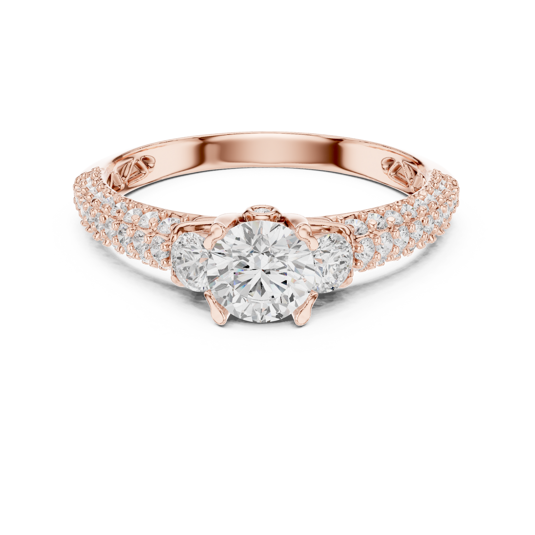 Cluster Trio Diamond Halo Ring with Sparkling Side Stones