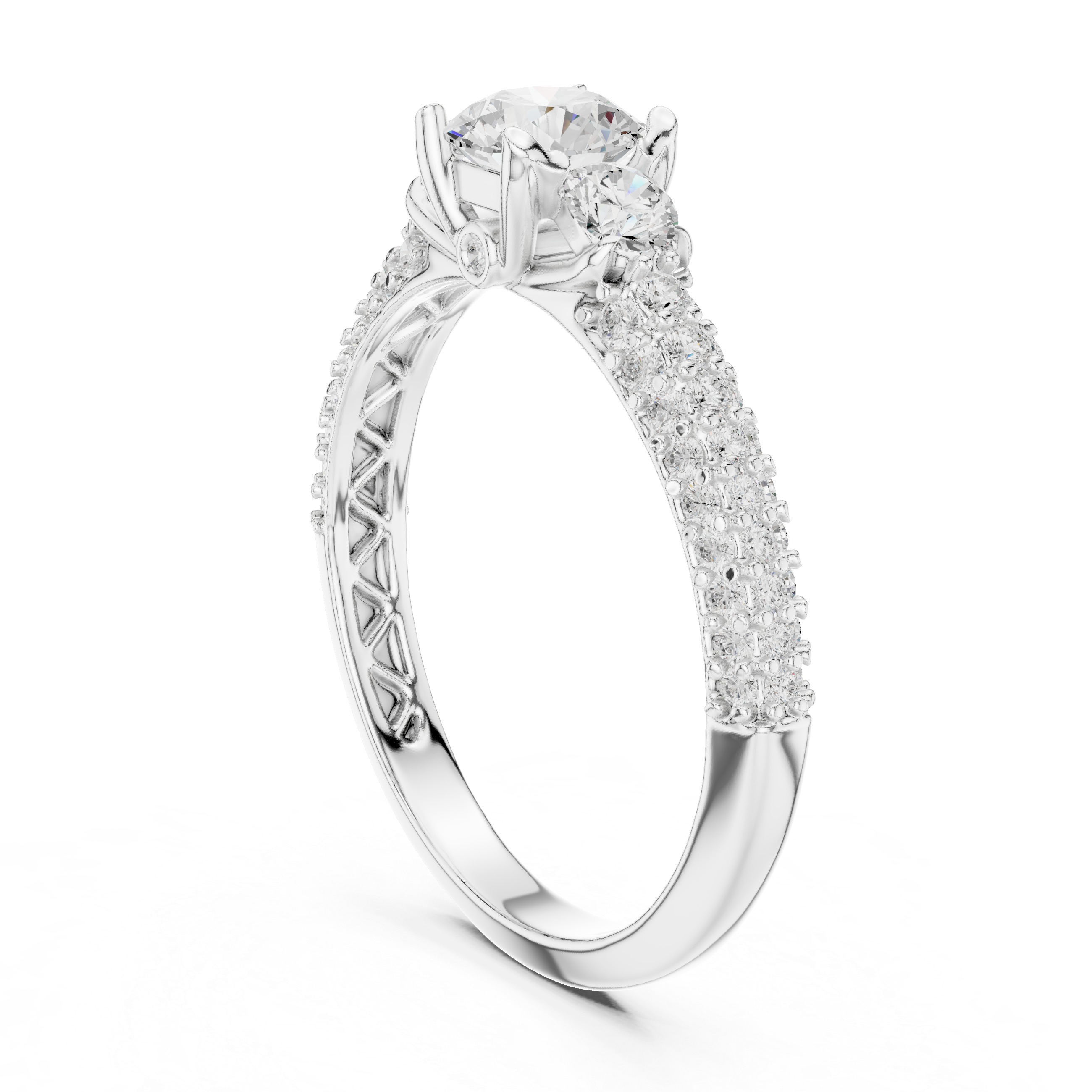Cluster Trio Diamond Halo Ring with Sparkling Side Stones