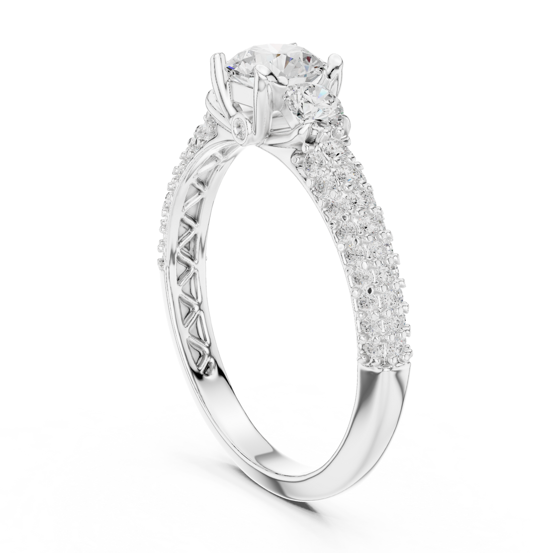 Cluster Trio Diamond Halo Ring with Sparkling Side Stones