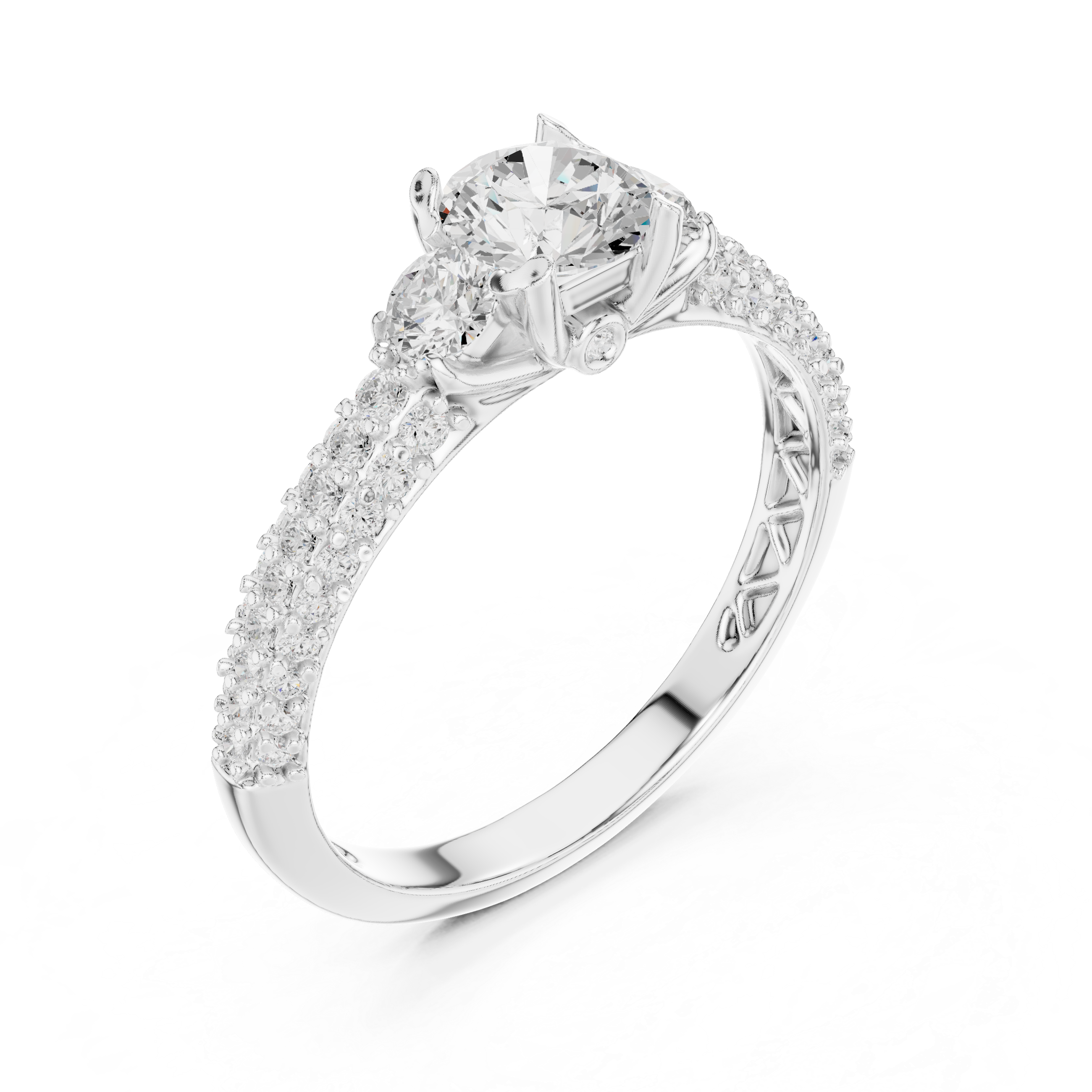 Cluster Trio Diamond Halo Ring with Sparkling Side Stones