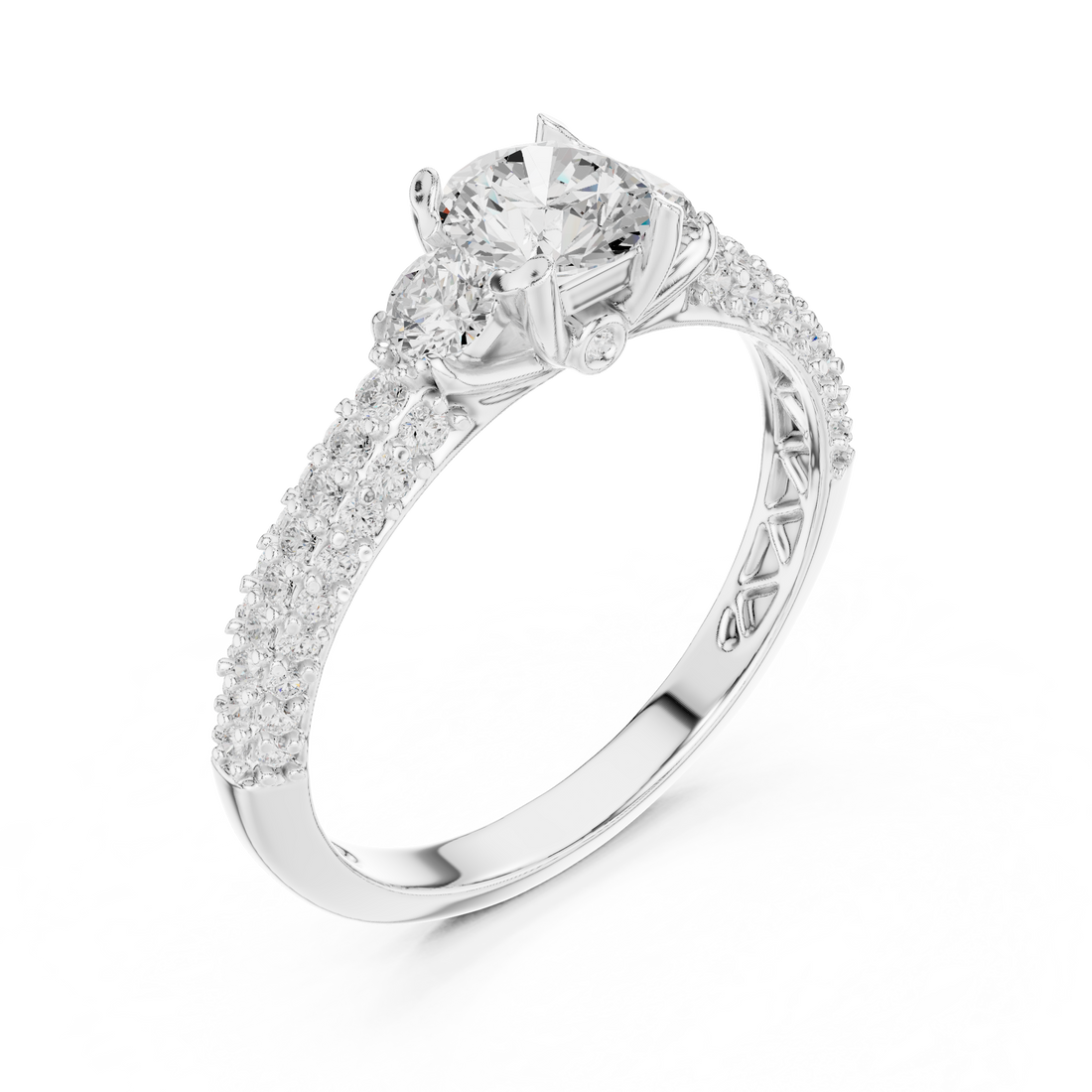 Cluster Trio Diamond Halo Ring with Sparkling Side Stones