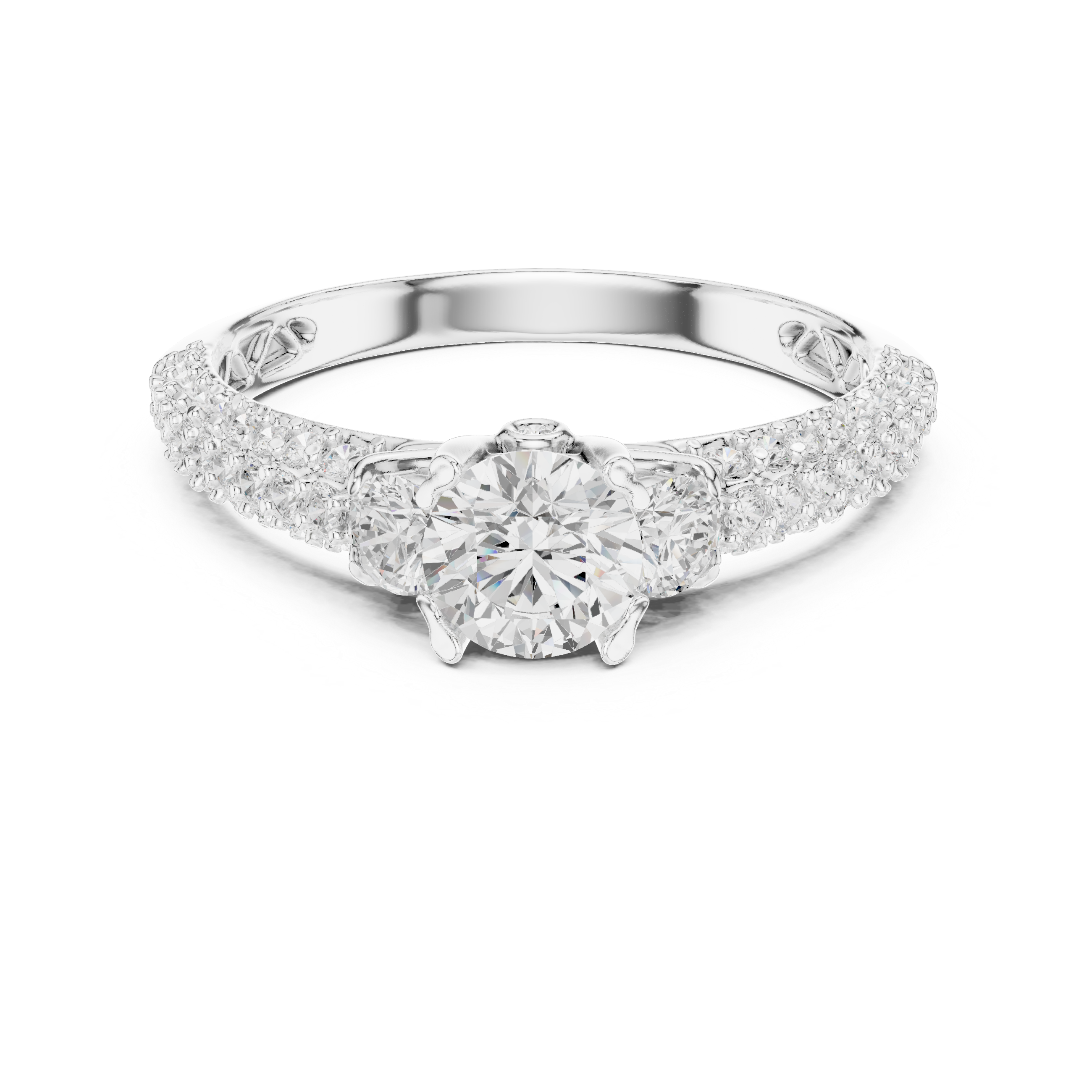 Cluster Trio Diamond Halo Ring with Sparkling Side Stones