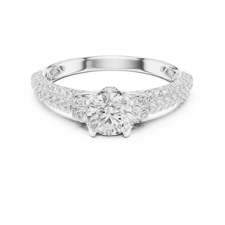 Cluster Trio Diamond Halo Ring with Sparkling Side Stones