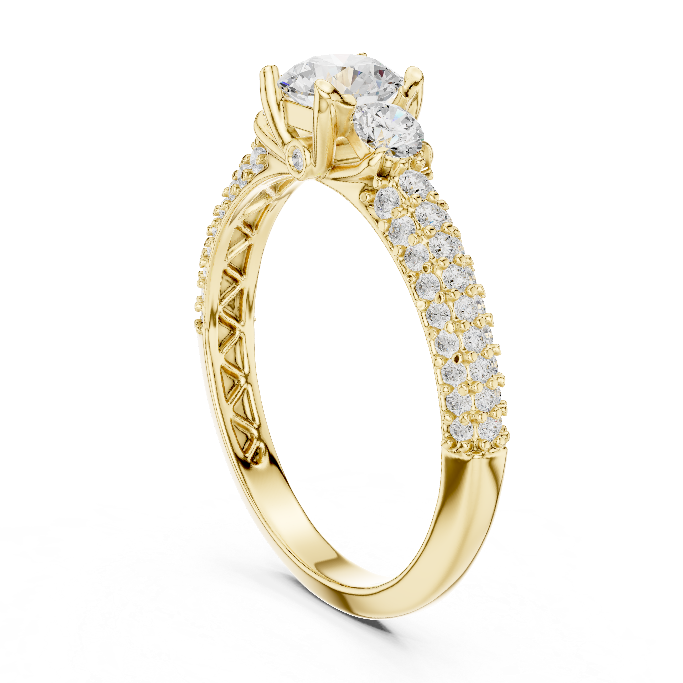 Cluster Trio Diamond Halo Ring with Sparkling Side Stones