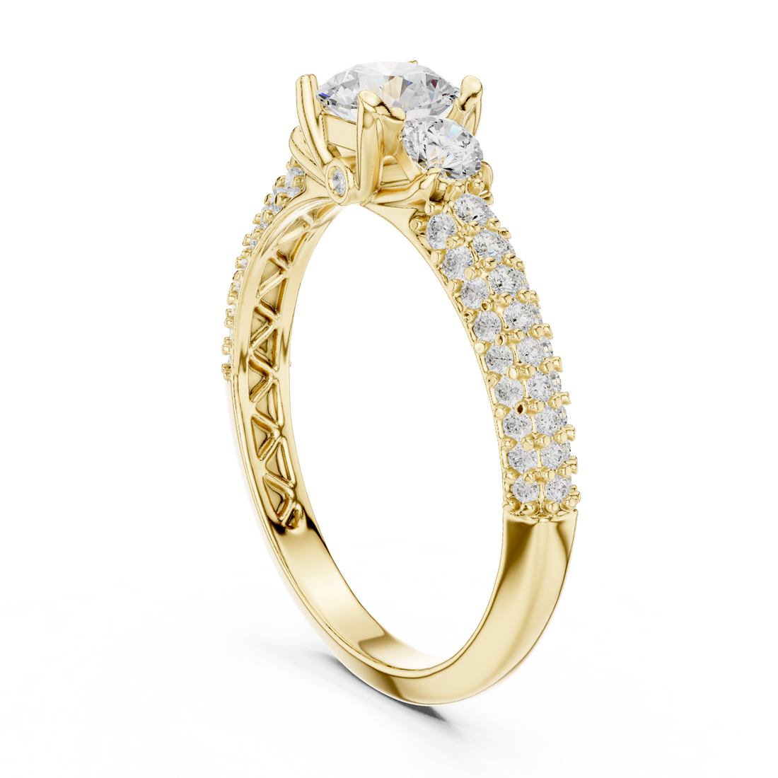 Cluster Trio Diamond Halo Ring with Sparkling Side Stones