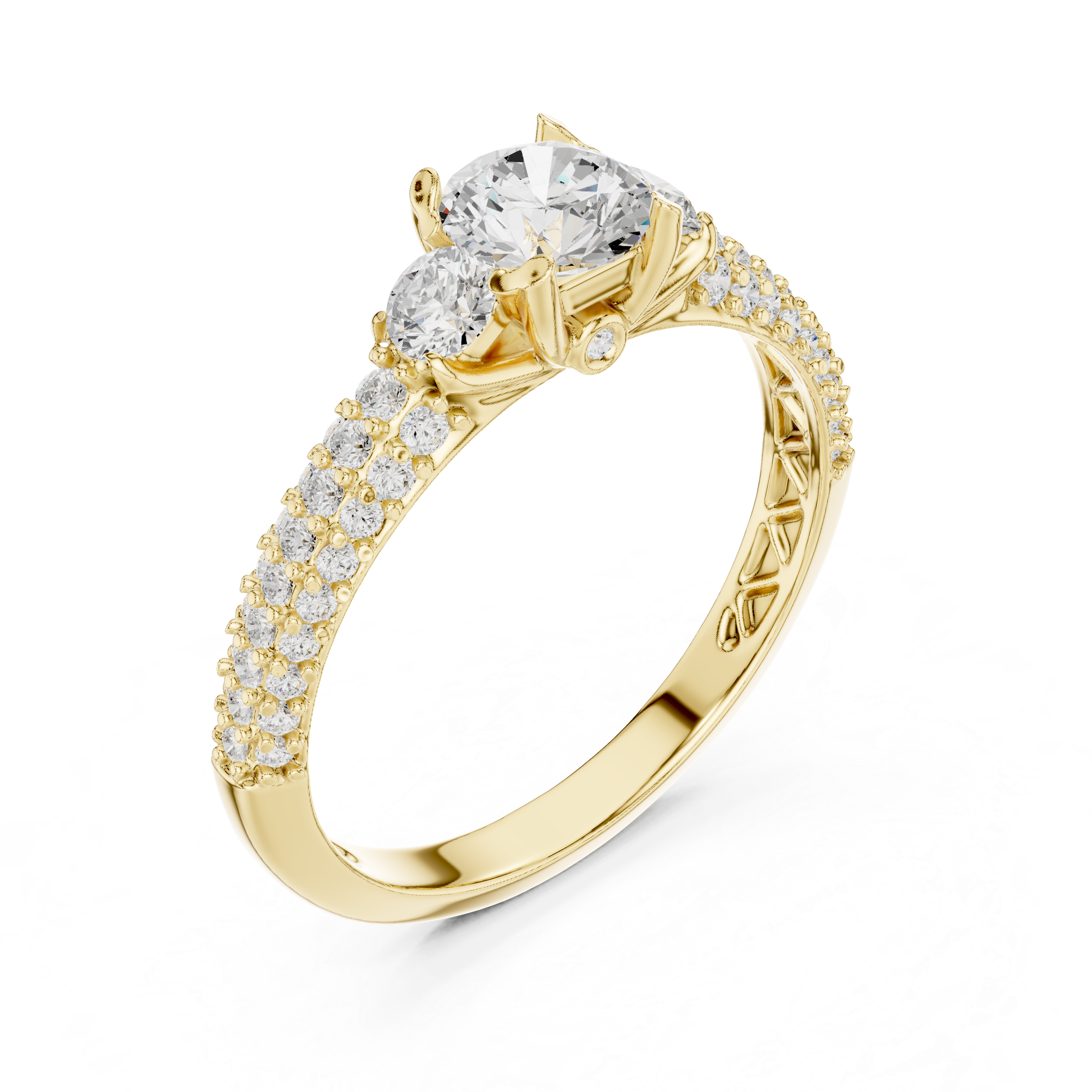 Cluster Trio Diamond Halo Ring with Sparkling Side Stones