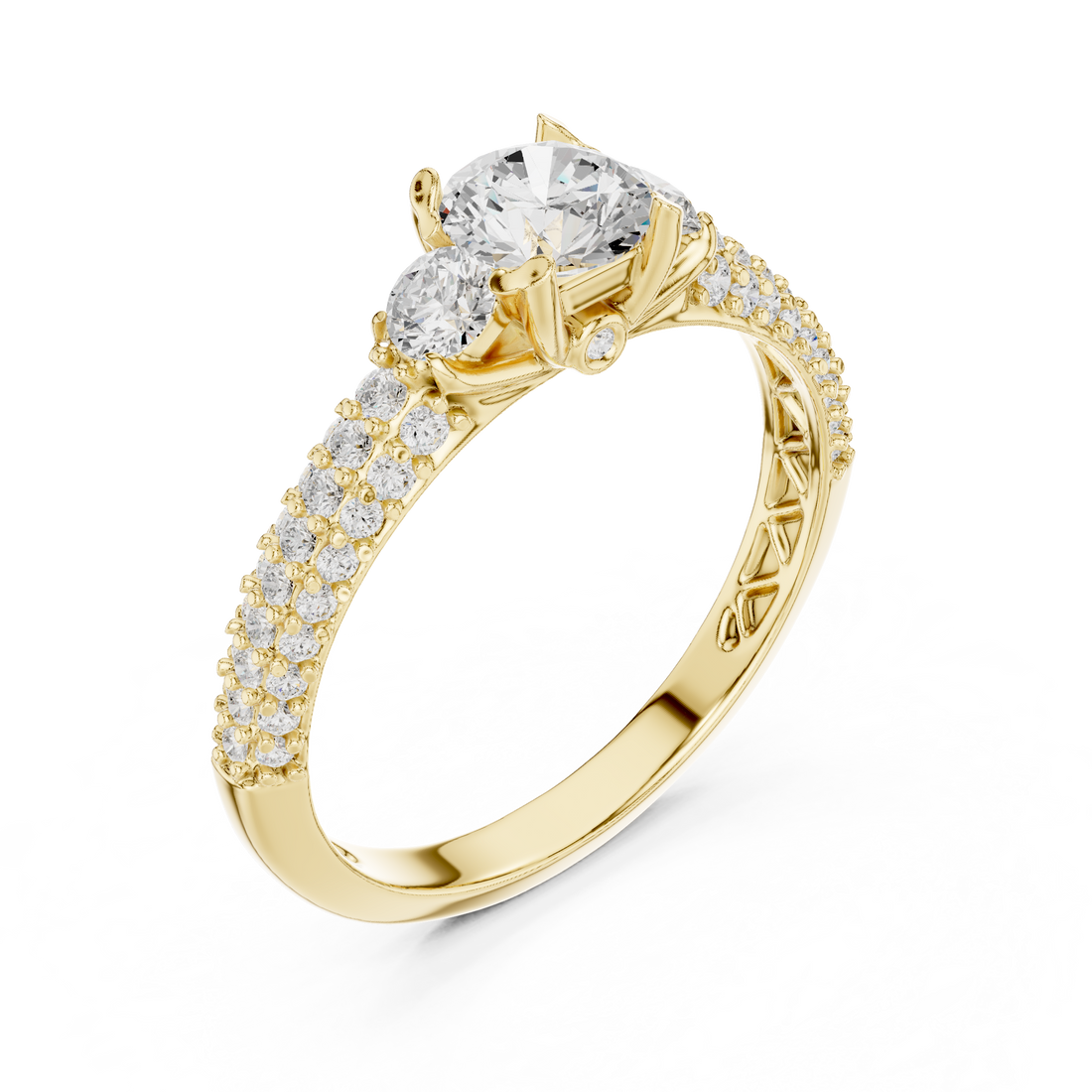 Cluster Trio Diamond Halo Ring with Sparkling Side Stones