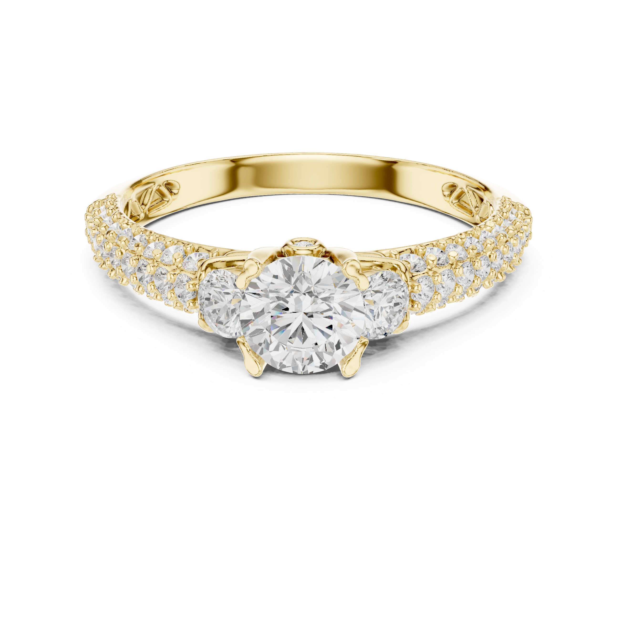 Cluster Trio Diamond Halo Ring with Sparkling Side Stones