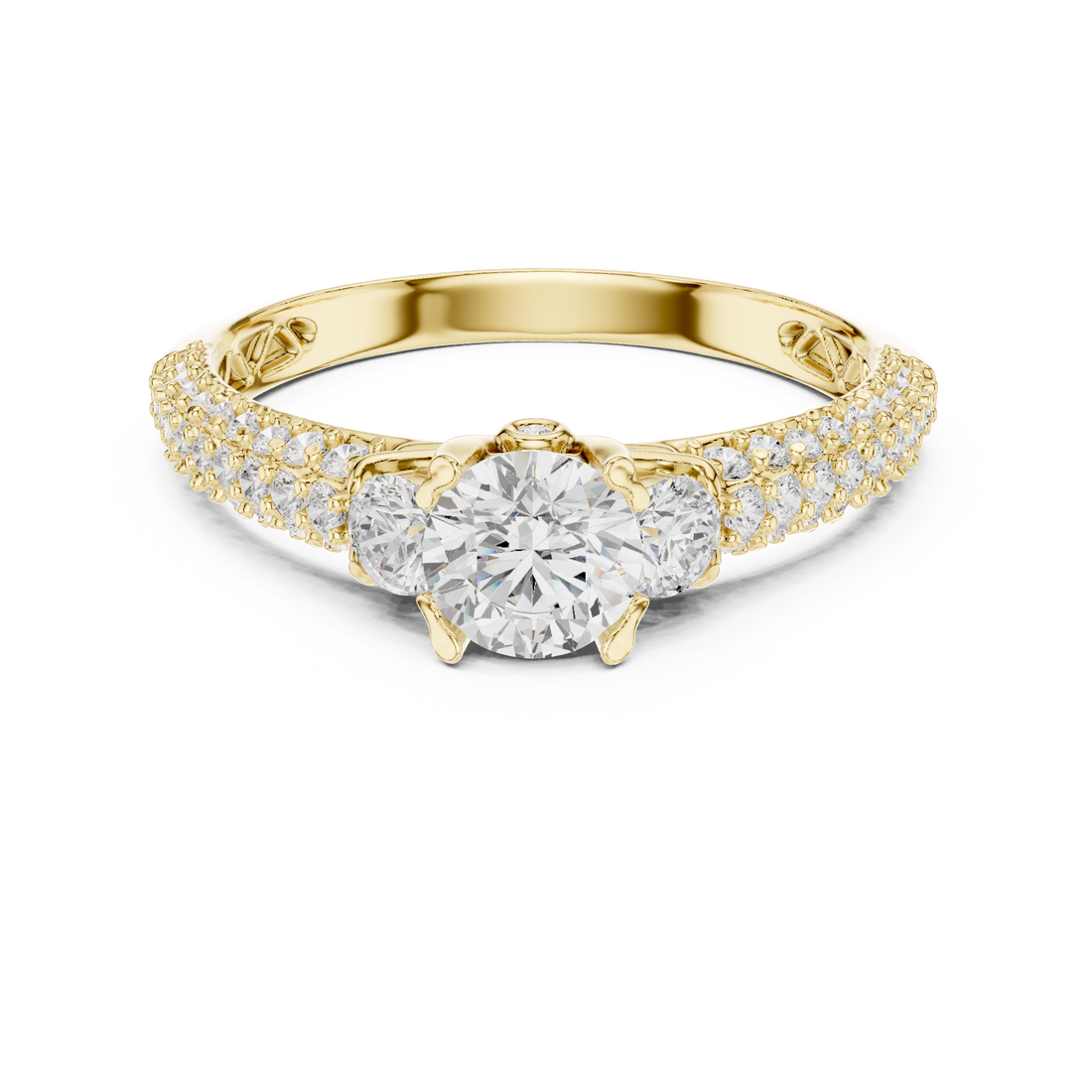Cluster Trio Diamond Halo Ring with Sparkling Side Stones