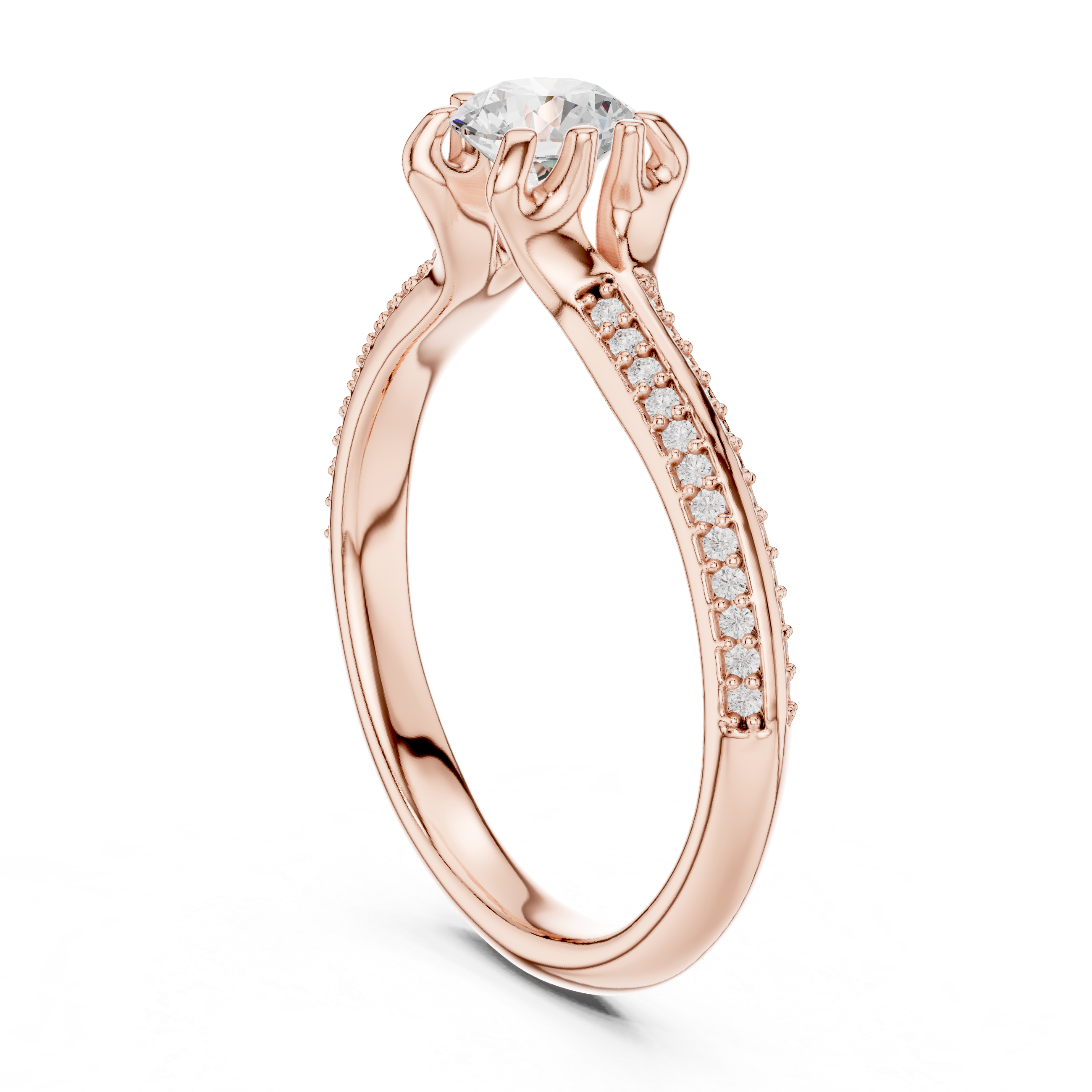 Unique Bridal Round Cut Diamond Ring with Double Band Sparkle