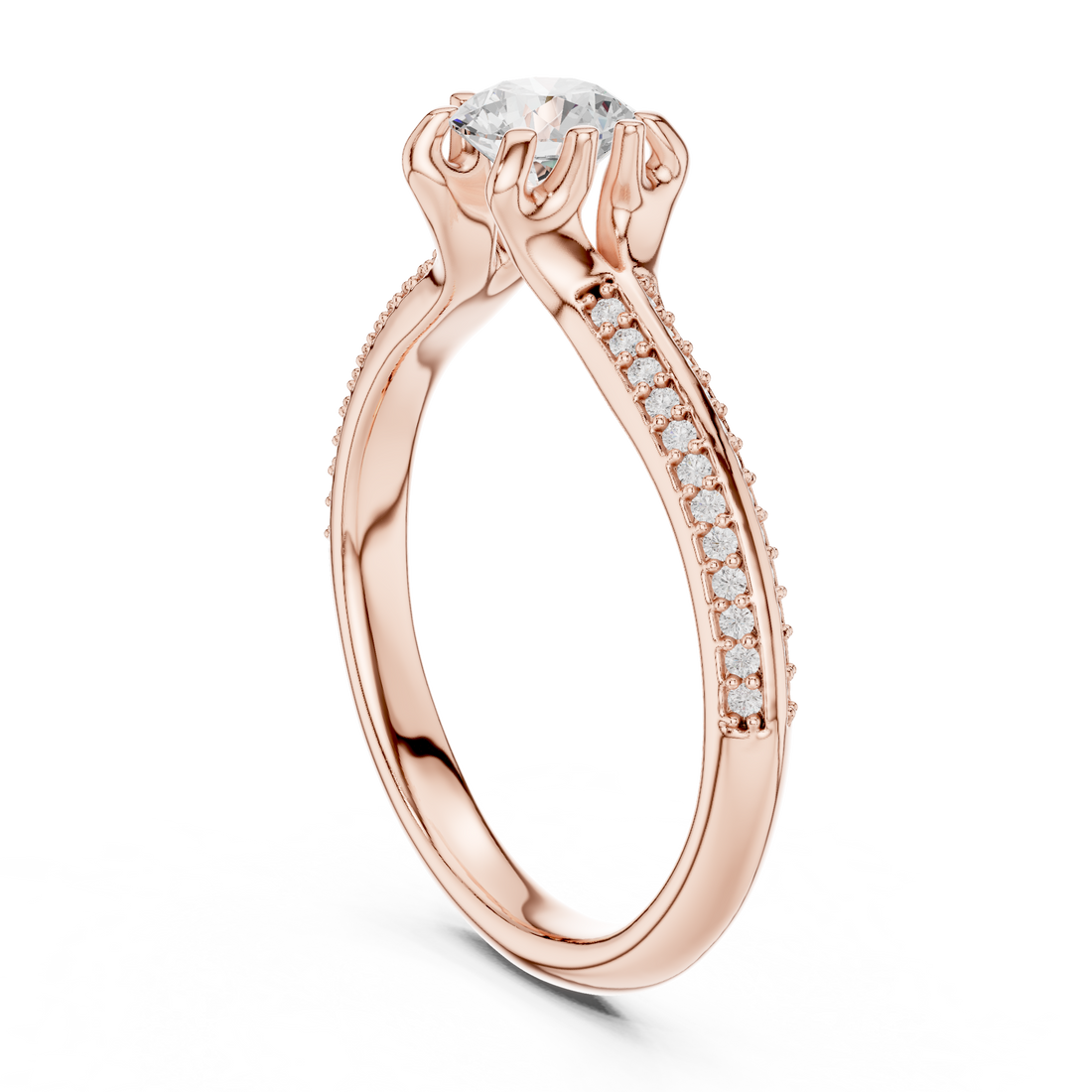 Unique Bridal Round Cut Diamond Ring with Double Band Sparkle