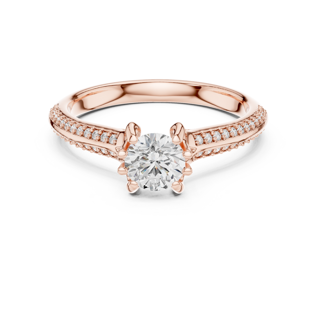 Unique Bridal Round Cut Diamond Ring with Double Band Sparkle