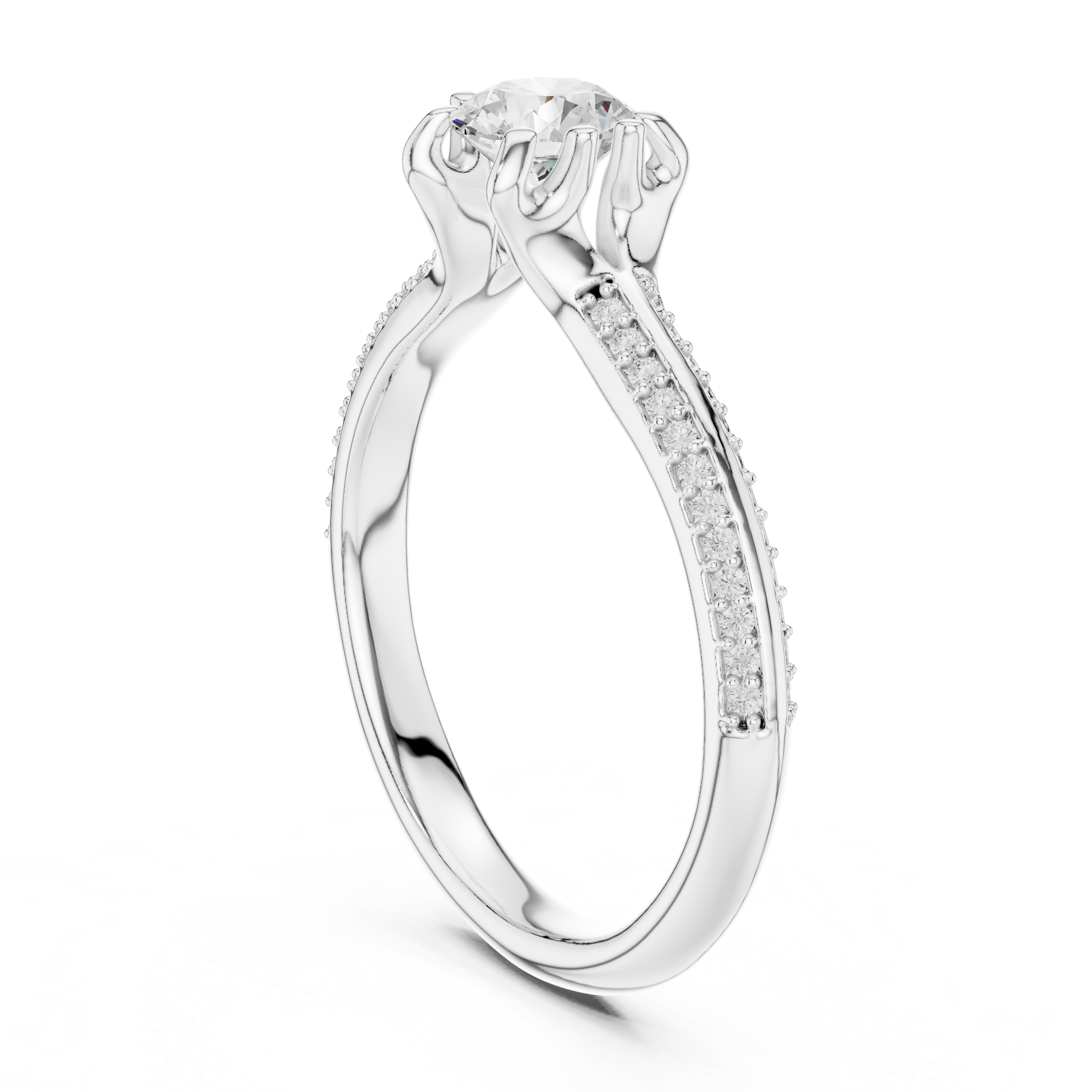Unique Bridal Round Cut Diamond Ring with Double Band Sparkle