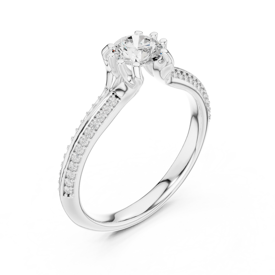 Unique Bridal Round Cut Diamond Ring with Double Band Sparkle