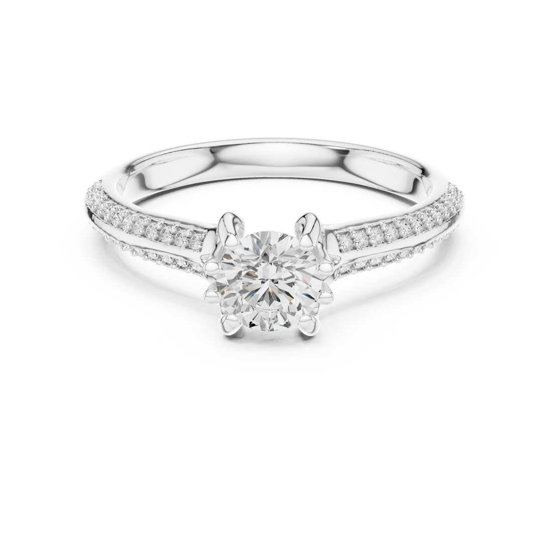 Unique Bridal Round Cut Diamond Ring with Double Band Sparkle