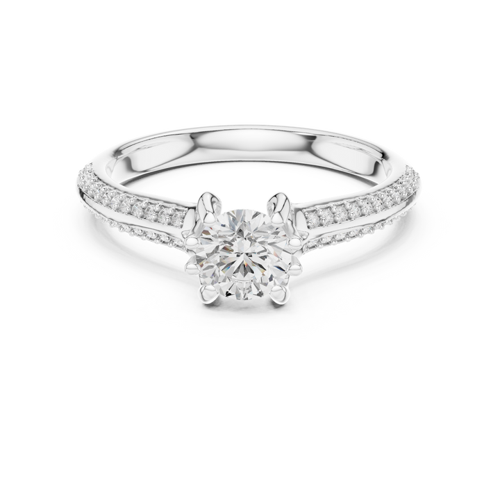 Unique Bridal Round Cut Diamond Ring with Double Band Sparkle