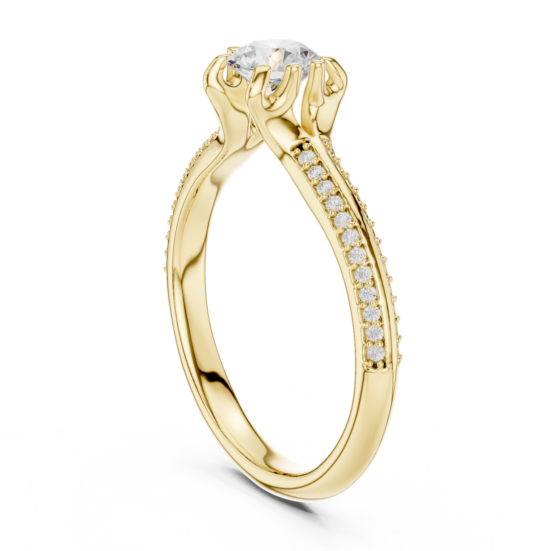 Unique Bridal Round Cut Diamond Ring with Double Band Sparkle