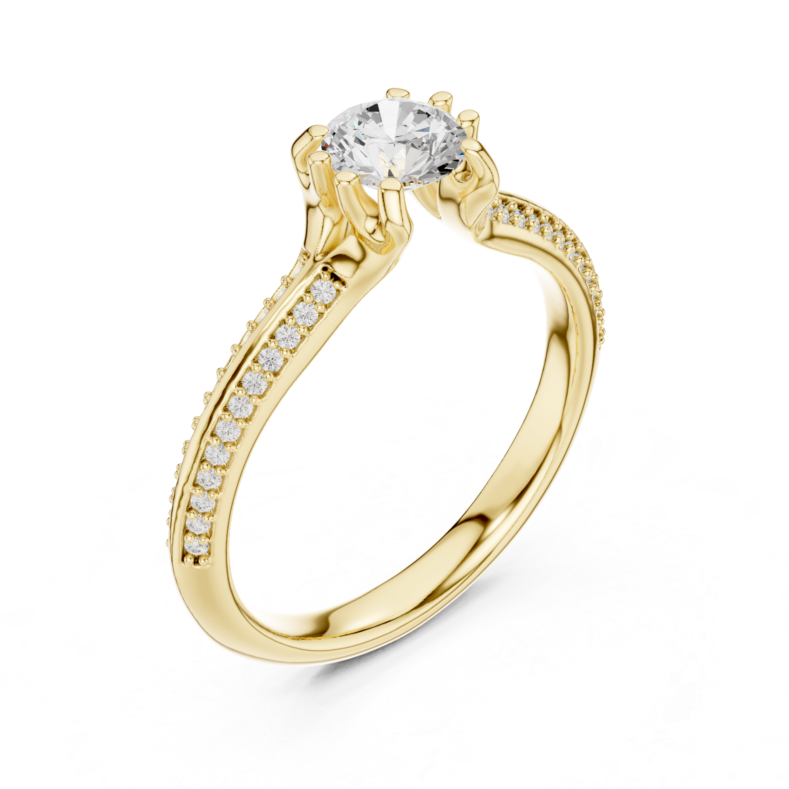 Unique Bridal Round Cut Diamond Ring with Double Band Sparkle