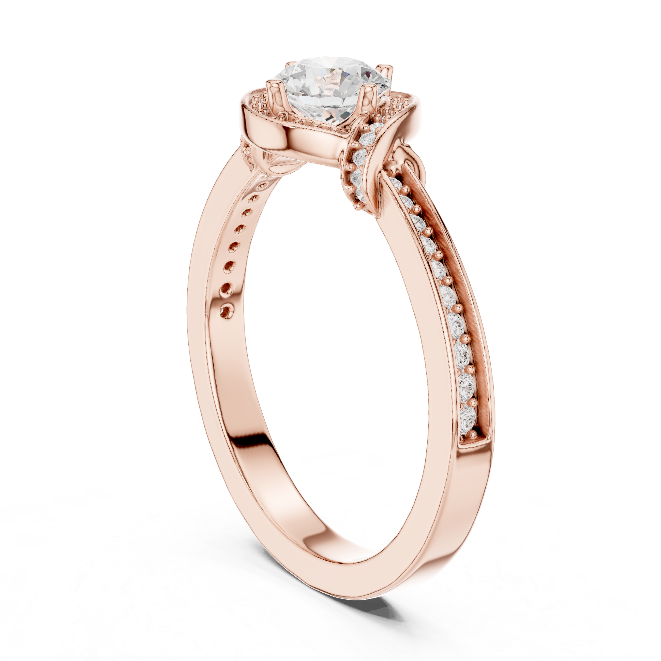 Antique Inspired Halo Diamond Ring | Rose Gold Bridal Ring