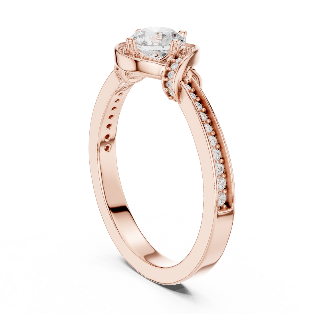 Antique Inspired Halo Diamond Ring | Rose Gold Bridal Ring