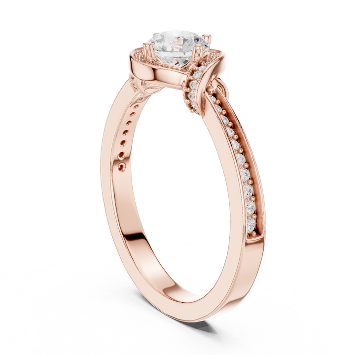 Antique Inspired Halo Diamond Ring | Rose Gold Bridal Ring