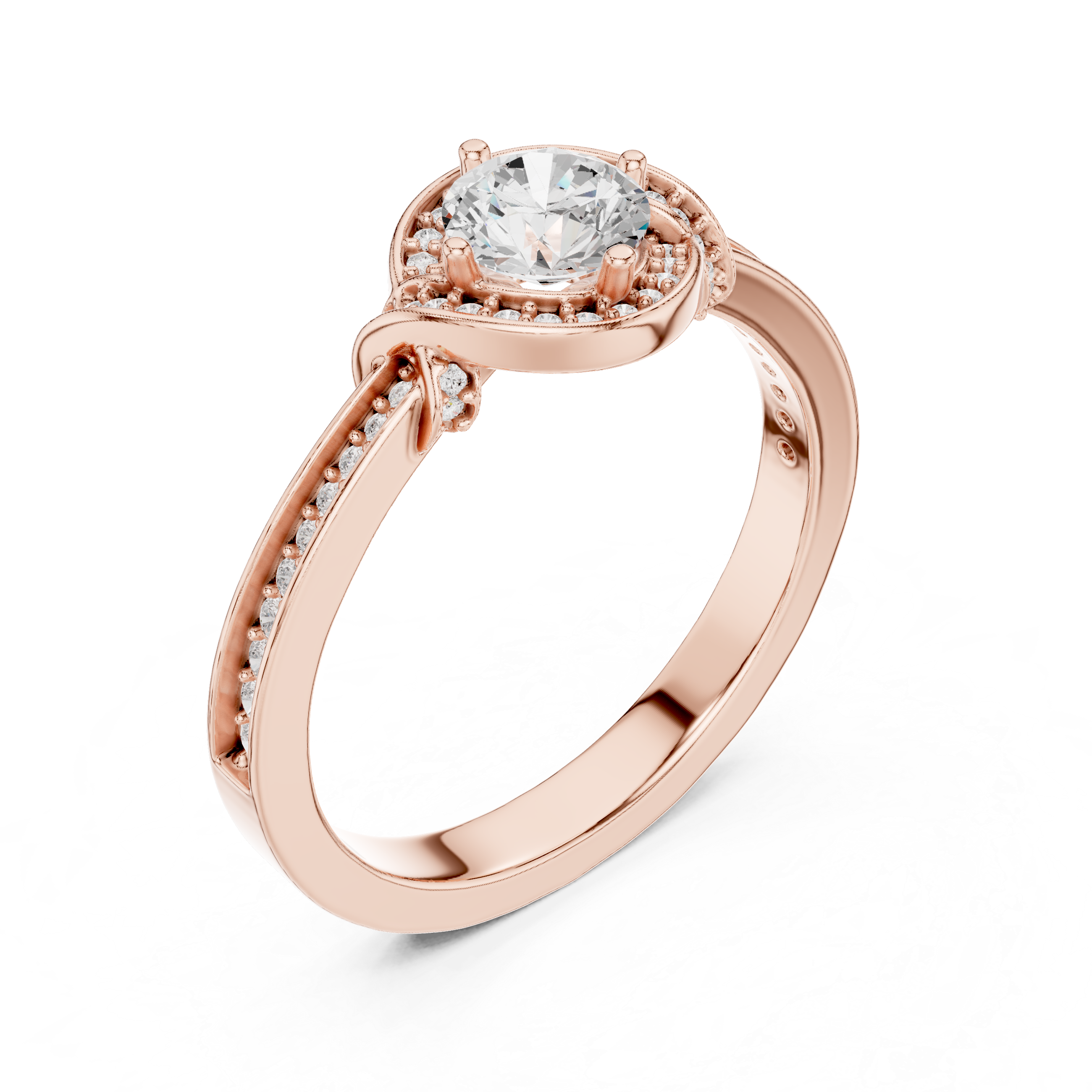 Antique Inspired Halo Diamond Ring | Rose Gold Bridal Ring