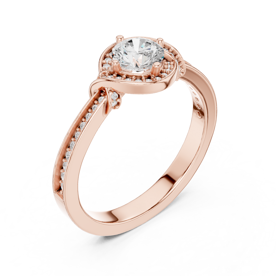 Antique Inspired Halo Diamond Ring | Rose Gold Bridal Ring