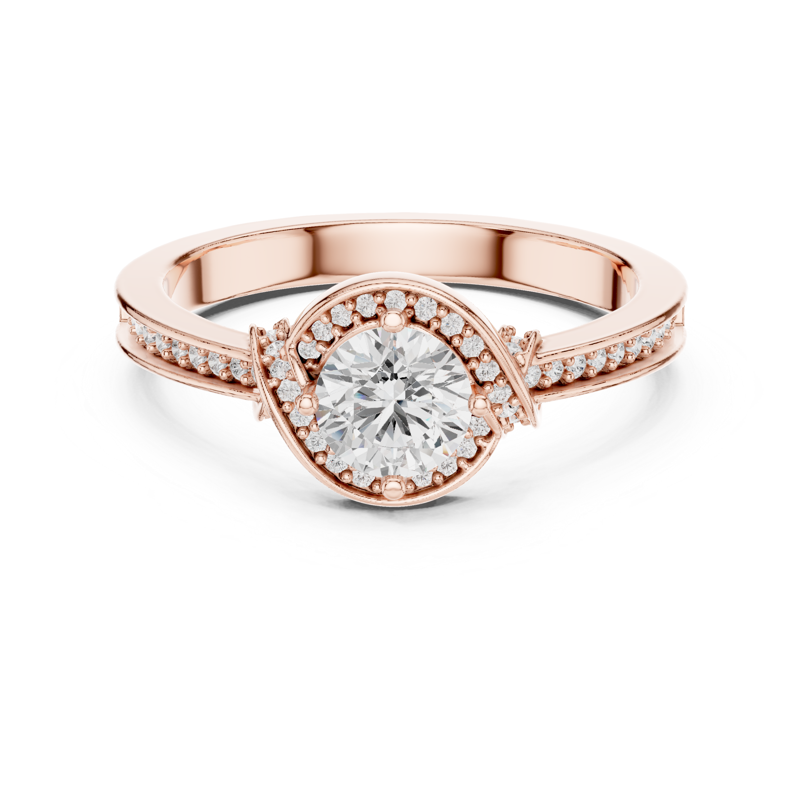 Antique Inspired Halo Diamond Ring | Rose Gold Bridal Ring