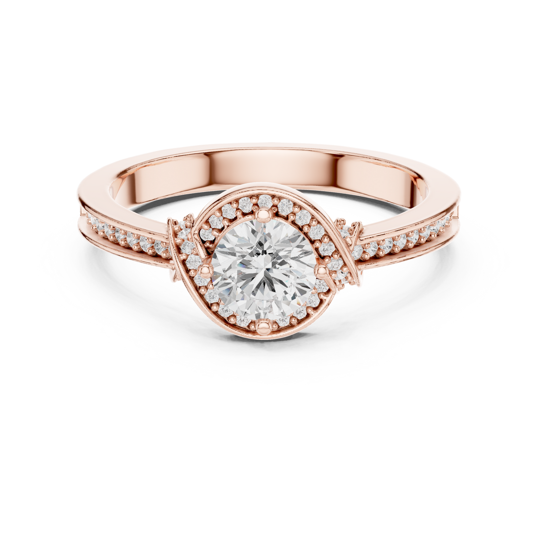 Antique Inspired Halo Diamond Ring | Rose Gold Bridal Ring