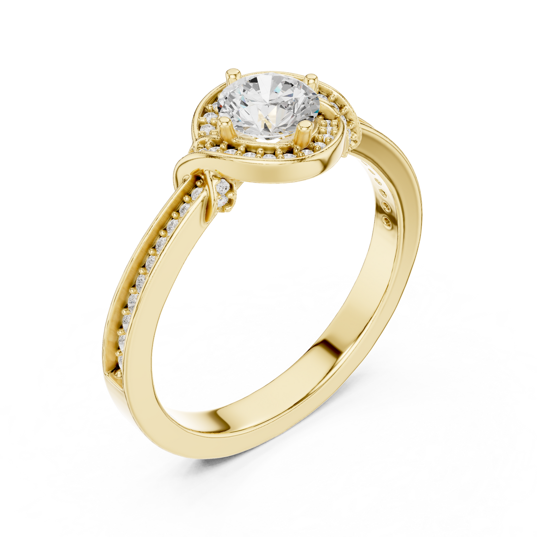 Antique Inspired Halo Diamond Ring | Rose Gold Bridal Ring