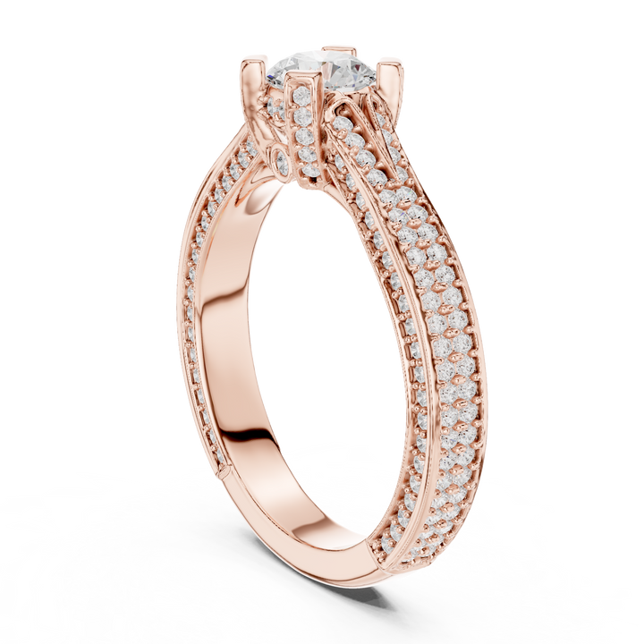 Romantic Double Row Diamond Ring | Rose Gold Bridal Engagement Ring