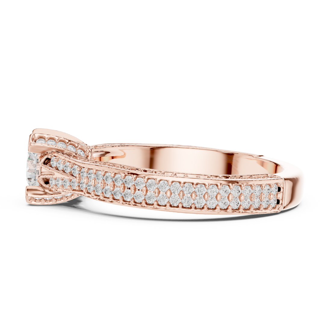 Romantic Double Row Diamond Ring | Rose Gold Bridal Engagement Ring