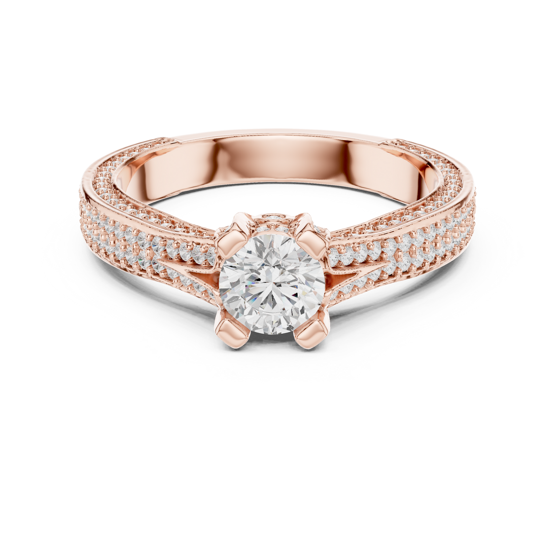 Romantic Double Row Diamond Ring | Rose Gold Bridal Engagement Ring