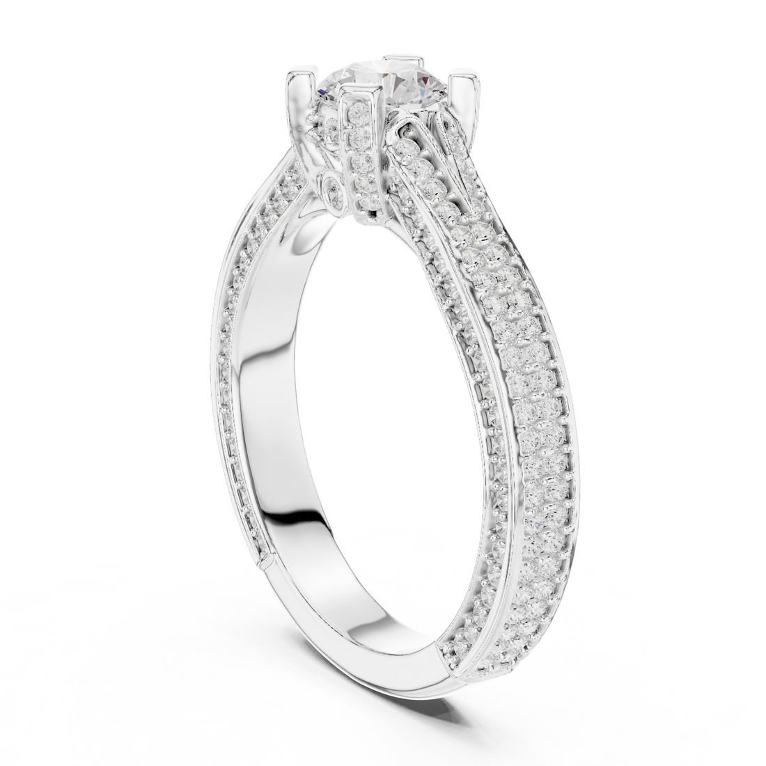 Romantic Double Row Diamond Ring | Rose Gold Bridal Engagement Ring