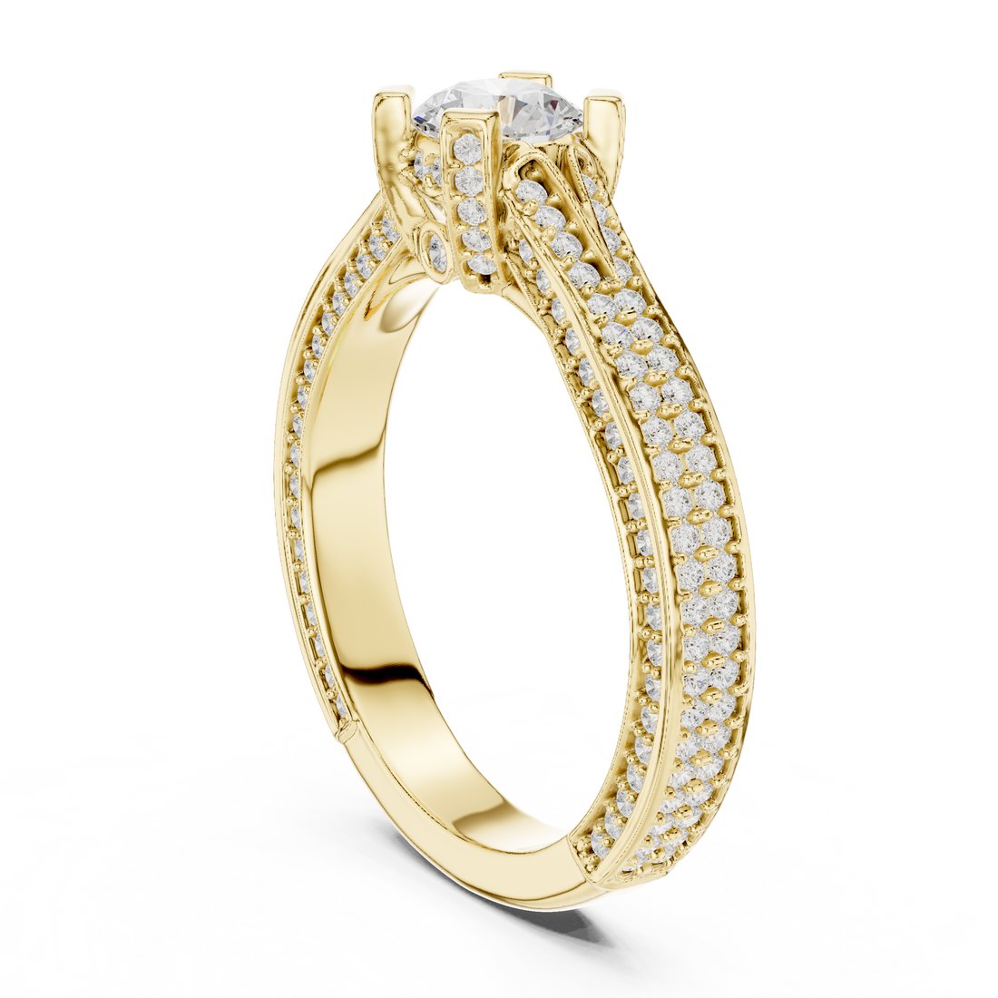 Romantic Double Row Diamond Ring | Rose Gold Bridal Engagement Ring