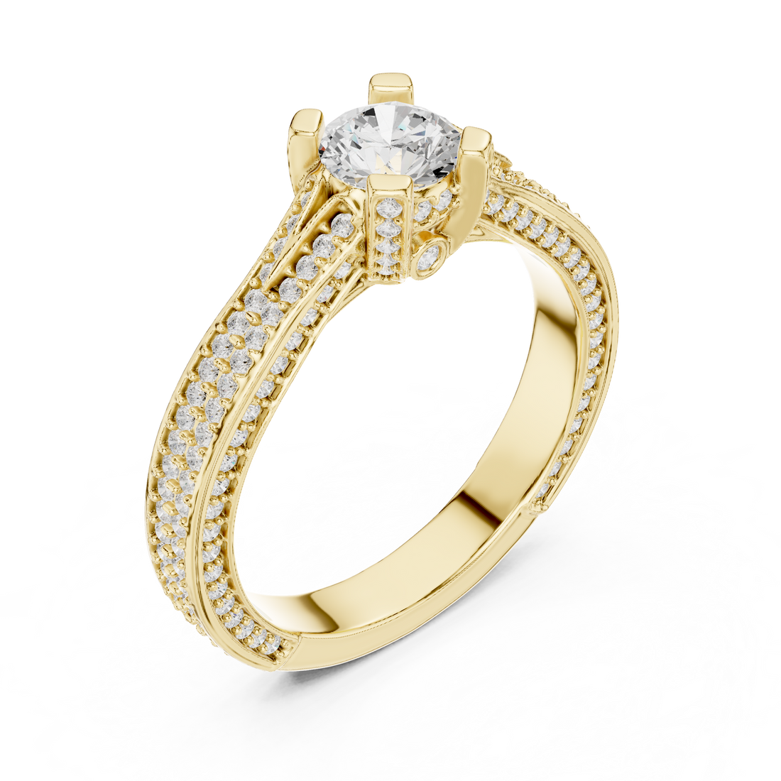 Romantic Double Row Diamond Ring | Rose Gold Bridal Engagement Ring