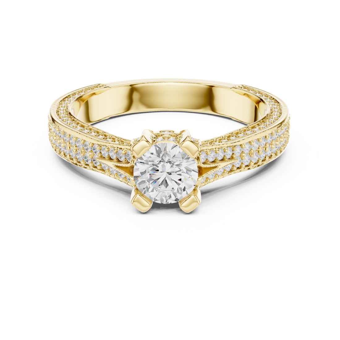 Romantic Double Row Diamond Ring | Rose Gold Bridal Engagement Ring