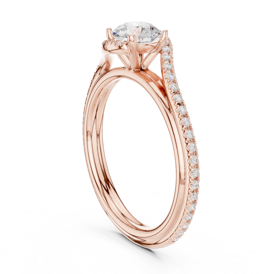Elegant Criss Cross Diamond Ring | Round Cut Rose Gold Engagement Ring